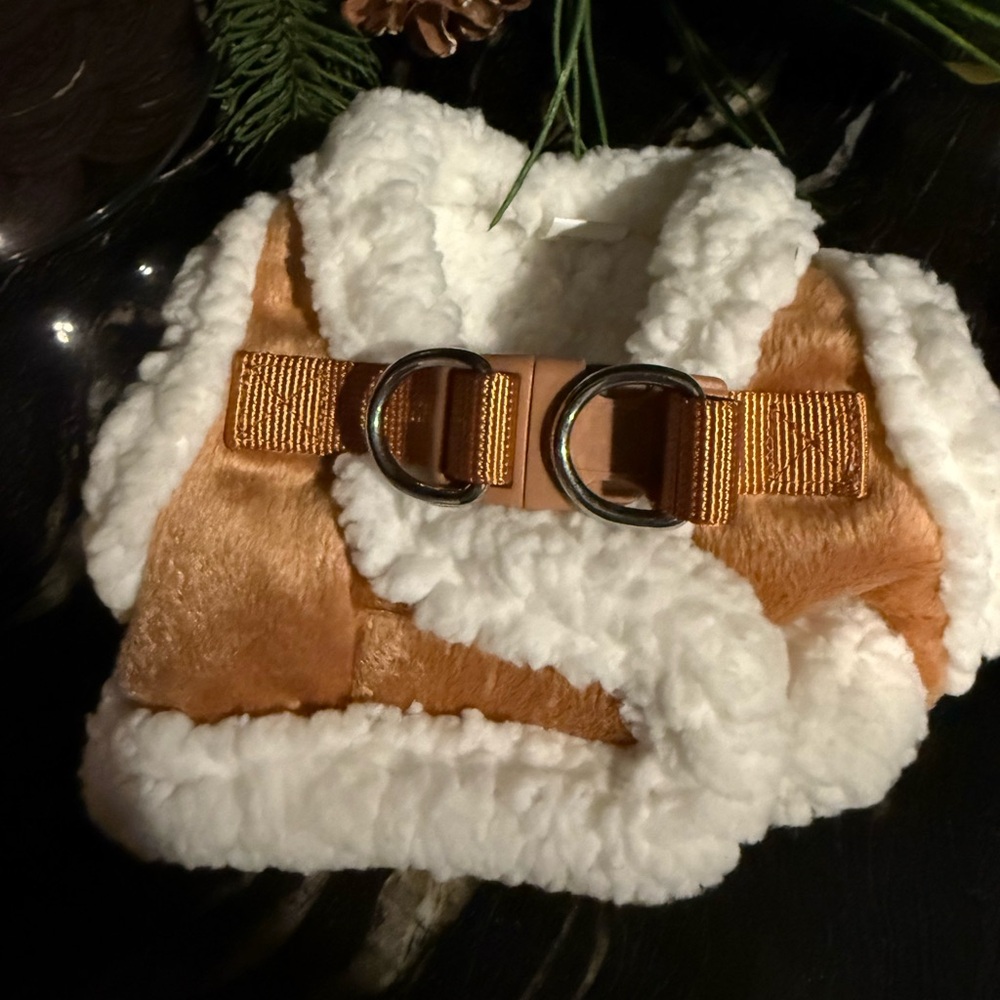 Cozy Sherpa Tan and White Pet soft jacket  Harness dog or cat